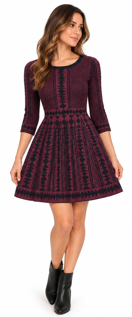 Nina Leonard Geometric Fit & Flare Sweater Dress Size Small